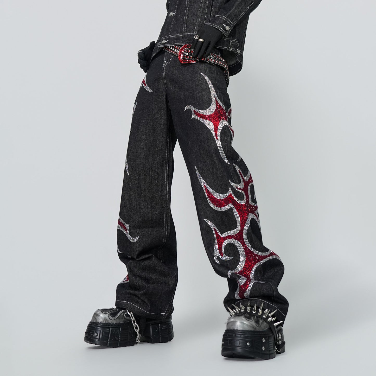 Rinestone Design Wide Leg Pants Setup WN24296 WN24296-K