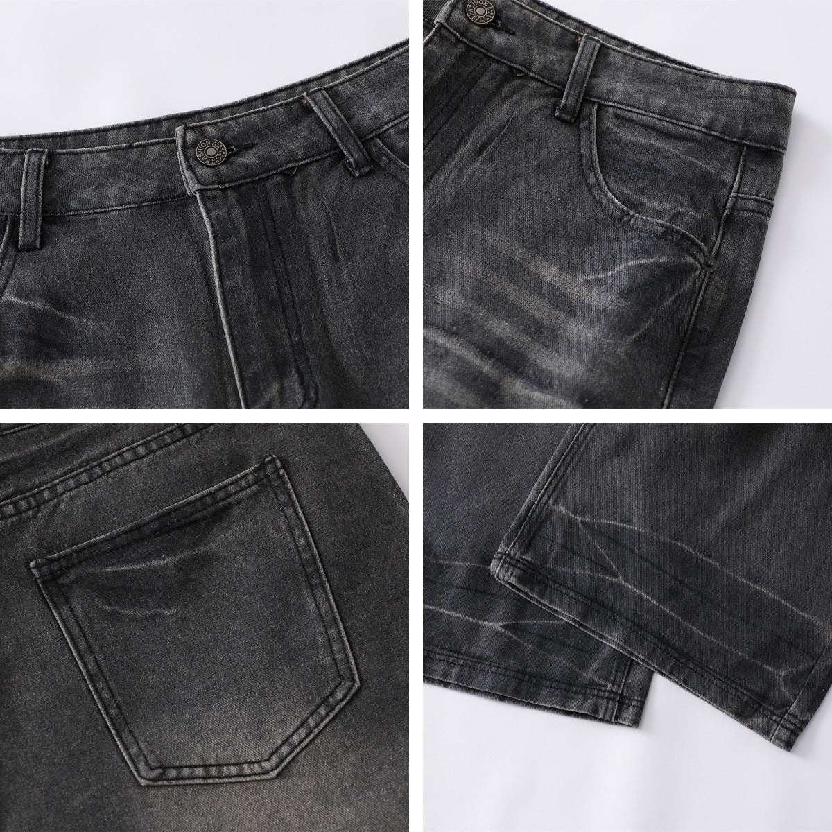 Washed Waxed Whisker Wide Leg Denim Jeans WN26868