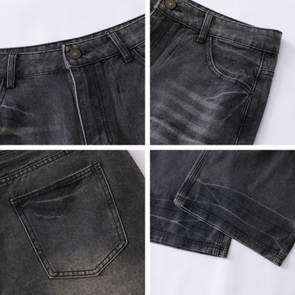 Washed Waxed Whisker Wide Leg Denim Jeans WN26868