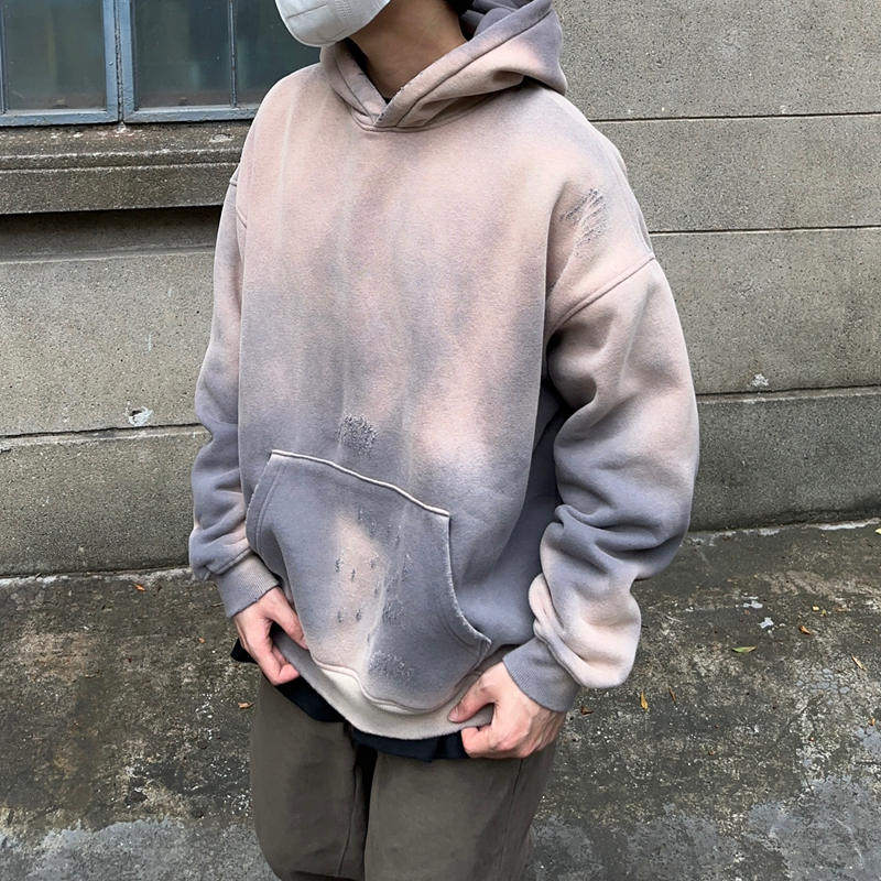 Gradient Tie-Dye Damage Oversize Pullover Hoodie WN24380