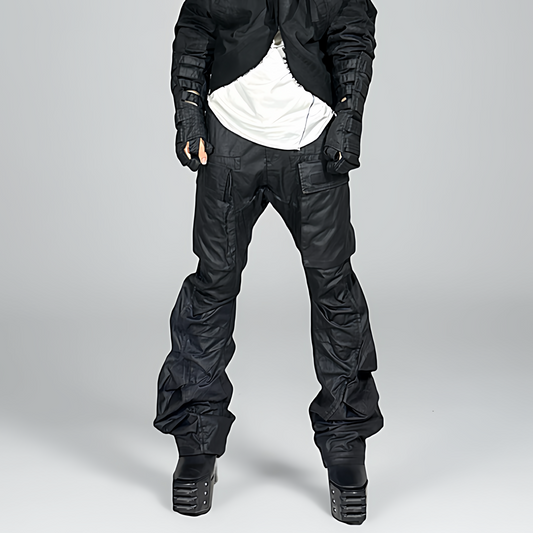 Waxed Pleated Layered Flare Pants WN21990