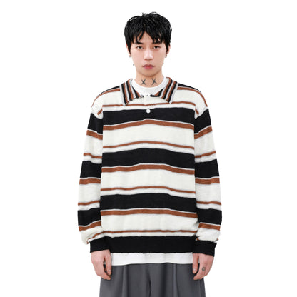 Contrast Stripe Polo Knit Sweater WN8334