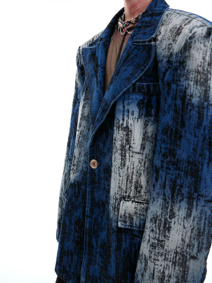 Tie Dye Vintage Design Shoulder Pad Denim Jacket WN8027