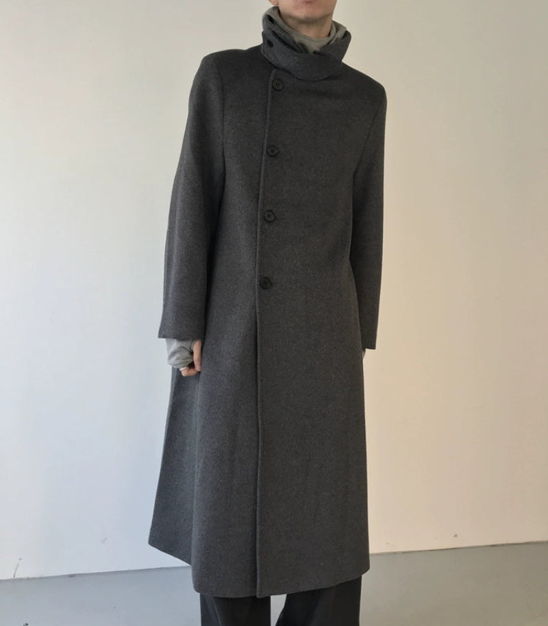 High Slit Single-Breasted Wool Coat WN21595
