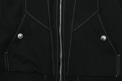 Metal Buttons Patchwork Hooded Jacket WN16109