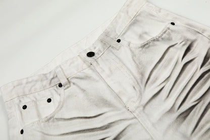 Washed Whisker Straight Denim Jeans WN25909