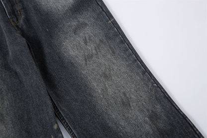 Washed Gradient Wide-Leg Straight Denim Jeans WN16211