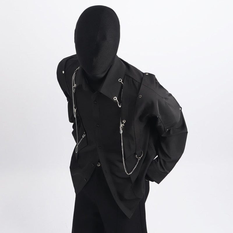 Deconstruction Metal Chain Design Long Sleeve Shirt WN23766
