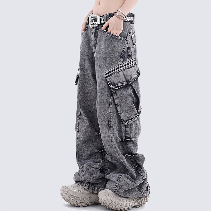 Washed Stacked Wide Leg Cargo Denim Jeans WN27943