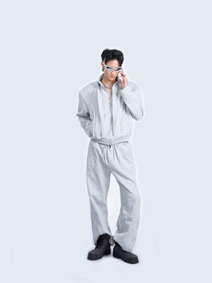 Fake Layered Patchwork Zipper Jacket & Sweatpants Setup WN9231