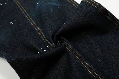 Ink Print Washed Wide Leg Curved Denim Jeans WN23030