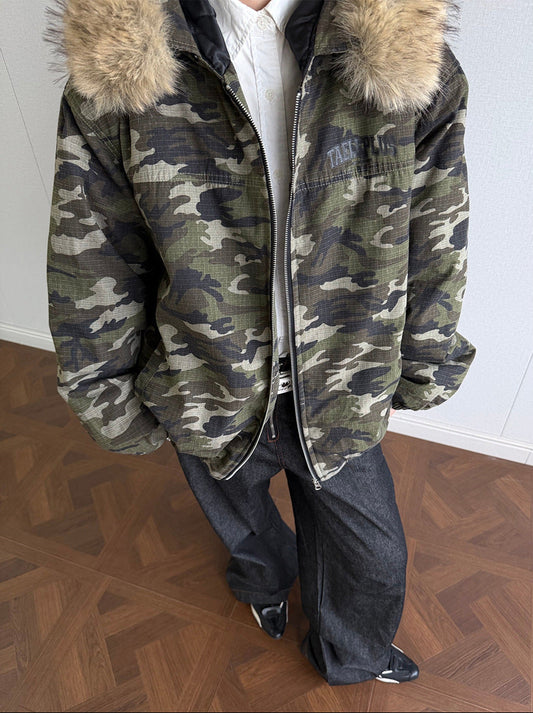 Hooded Camouflage Zipper Puffer Jacket WN21930