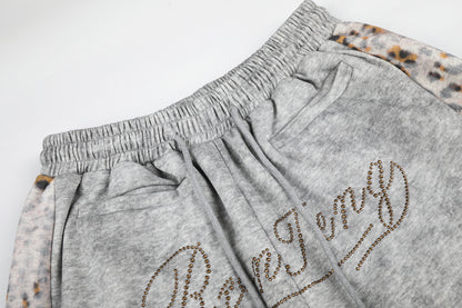 Leopard Print Curved Studs Wide Leg Sweatpants WN25700