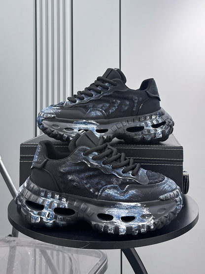 Damage Graffiti Print Chunky Sole Sneakers WN24585