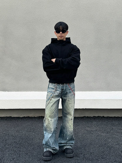 3D Paint Print Wide Leg Denim Jeans WN19399