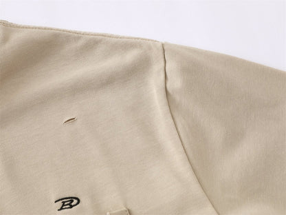 Damage Raw Hem Pocket Oversize Short Sleeve T-Shirt WN26864