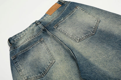 Whisker Damage Wide Leg Denim Jeans WN25973