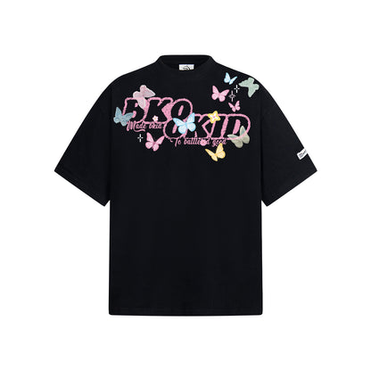 Butterfly Letter Print Oversize Short Sleeve T-Shirt WN26896