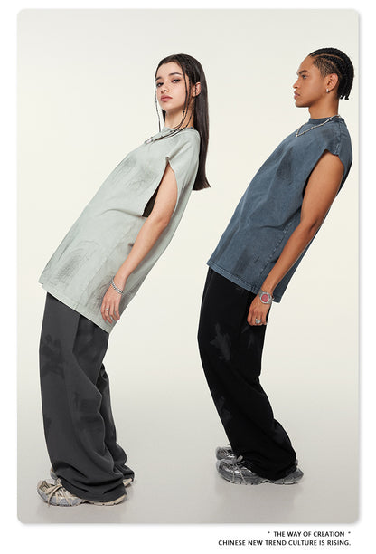 Washed Damage Oversize Tank Top T-shirt WN6440