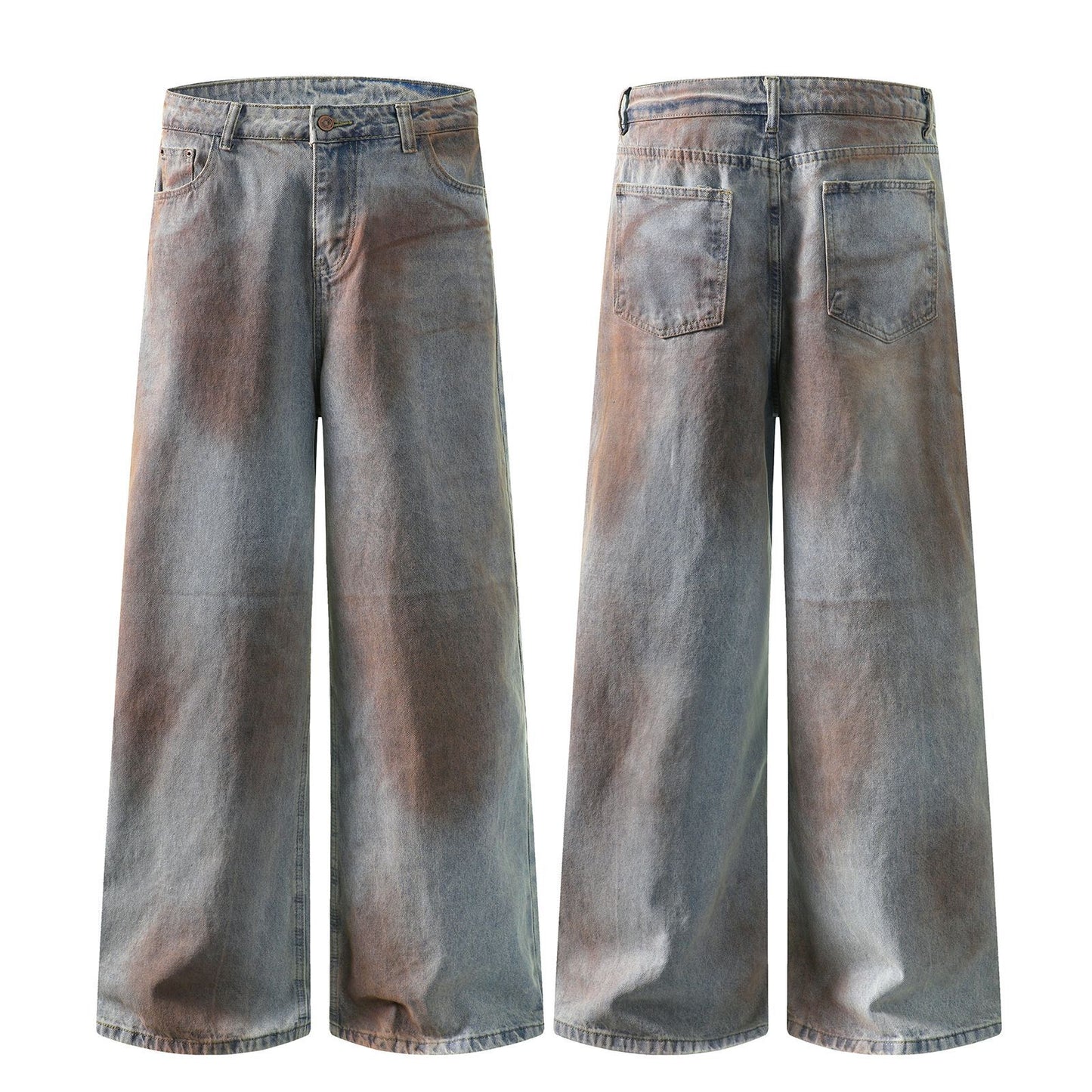 Mud Dye Washed Wide Leg Denim Jeans WN16540