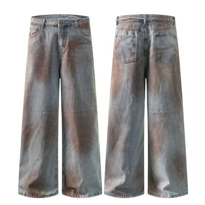 Mud Dye Washed Wide Leg Denim Jeans WN16540