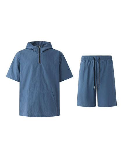 Quick-Dry Short Sleeve Hoodied T-shirt & Straight Half Pants Setup WN20316