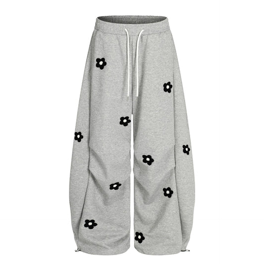 Flower Print Drawstring Wide Leg Sweatpants WN25427
