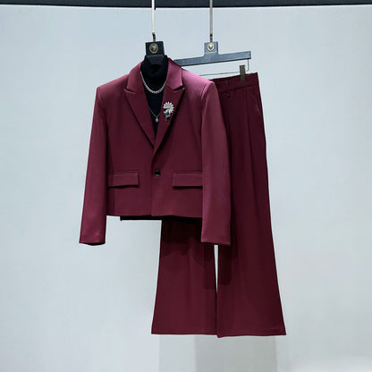 Shoulder-Pad Short Tailored Jacket & Flare Trousers Setup WN23896