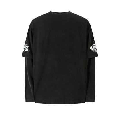 Fake Layered Dirty Dye Print Long Sleeve T-Shirt WN25581