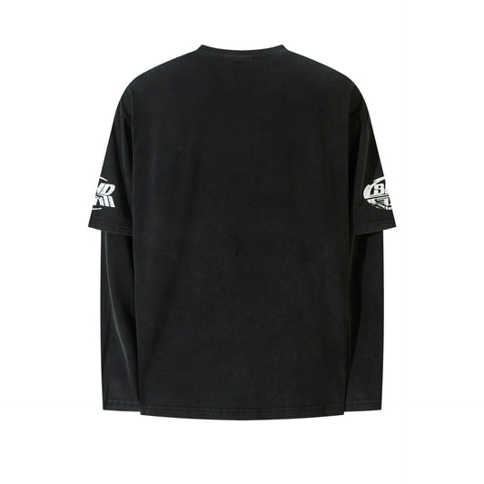 Fake Layered Dirty Dye Print Long Sleeve T-Shirt WN25581