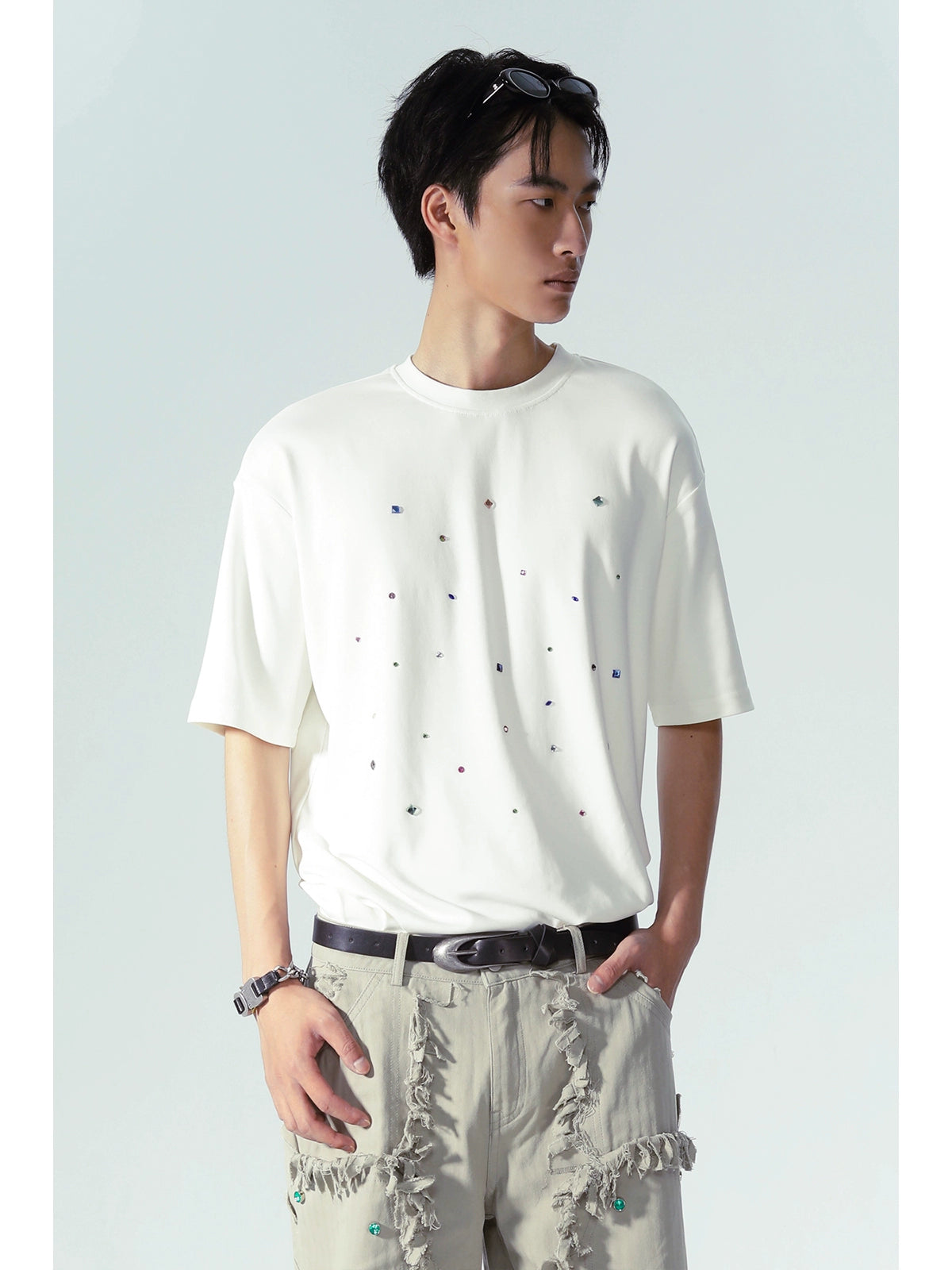 Starry Rhinestone Print Short Sleeve T-Shirt WN18880