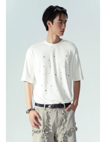 Starry Rhinestone Print Short Sleeve T-Shirt WN18880