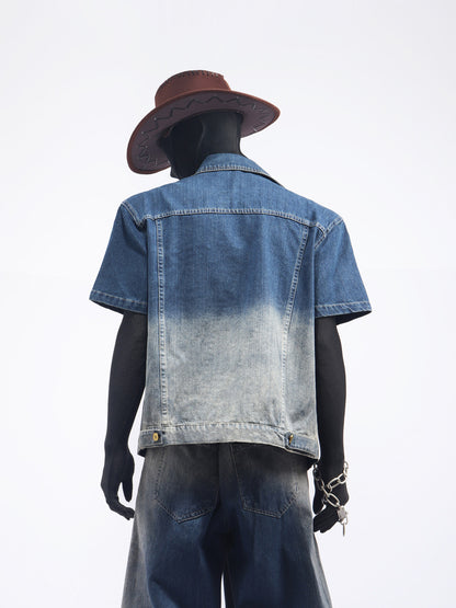 Denim Short Sleeve Jacket & Wide Leg Denim Jeans Setup WN23726