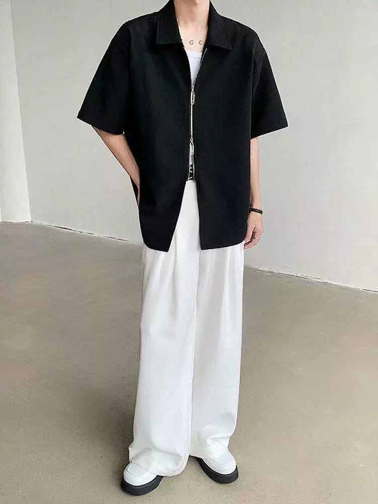 Double Zipper Design Short Sleeve Shirt WN19323