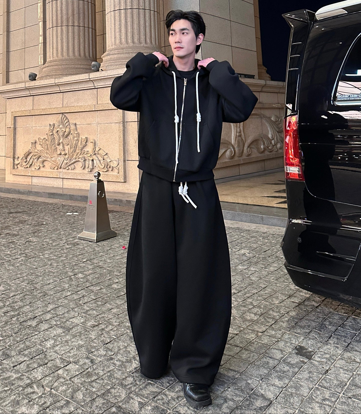 Sporty Oversize Zipper Hoodie & Wide Leg Sweatpants Setup WN25273