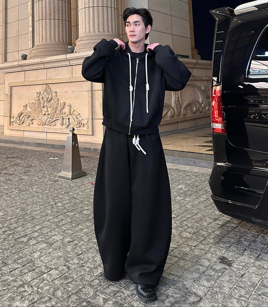 Sporty Oversize Zipper Hoodie & Wide Leg Sweatpants Setup WN25273