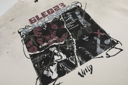 Graphic Print Dirty Dye Damage Short Sleeve T-Shirt WN25586