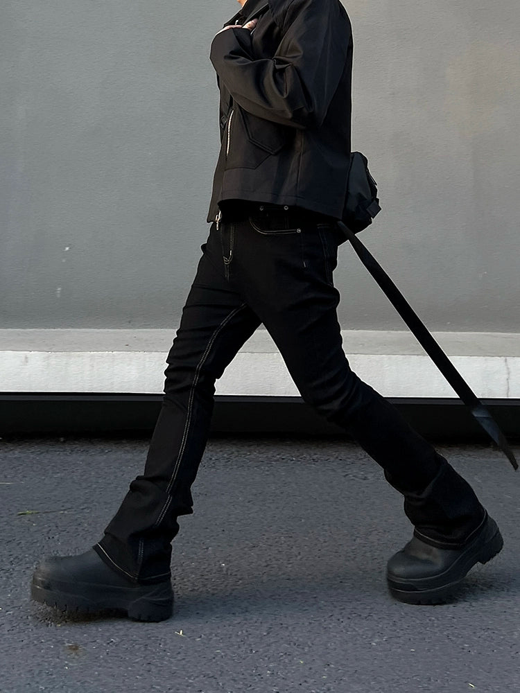 Flare Strap Detail Straight Denim Jeans WN19402