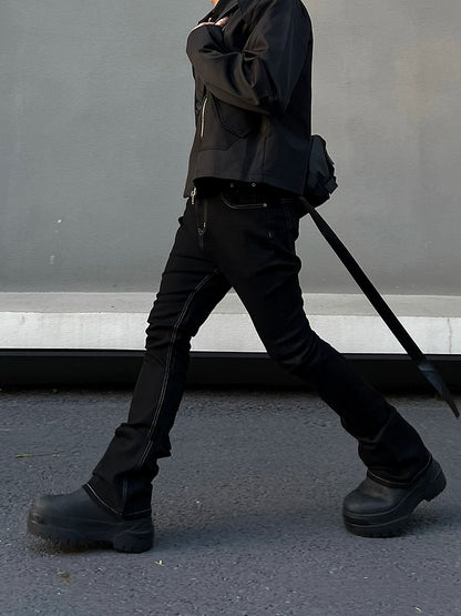 Flare Strap Detail Straight Denim Jeans WN19402