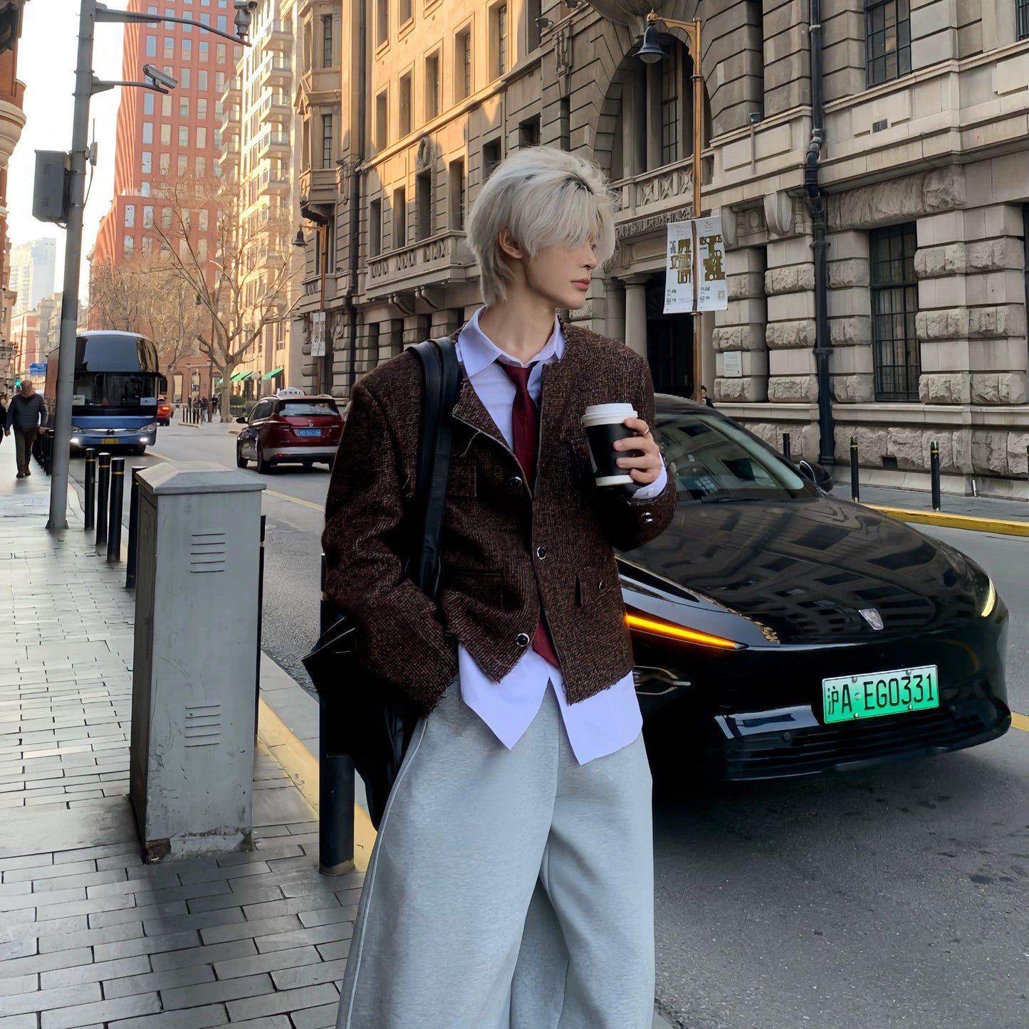 Tweed Collarless Design Jacket WN19811