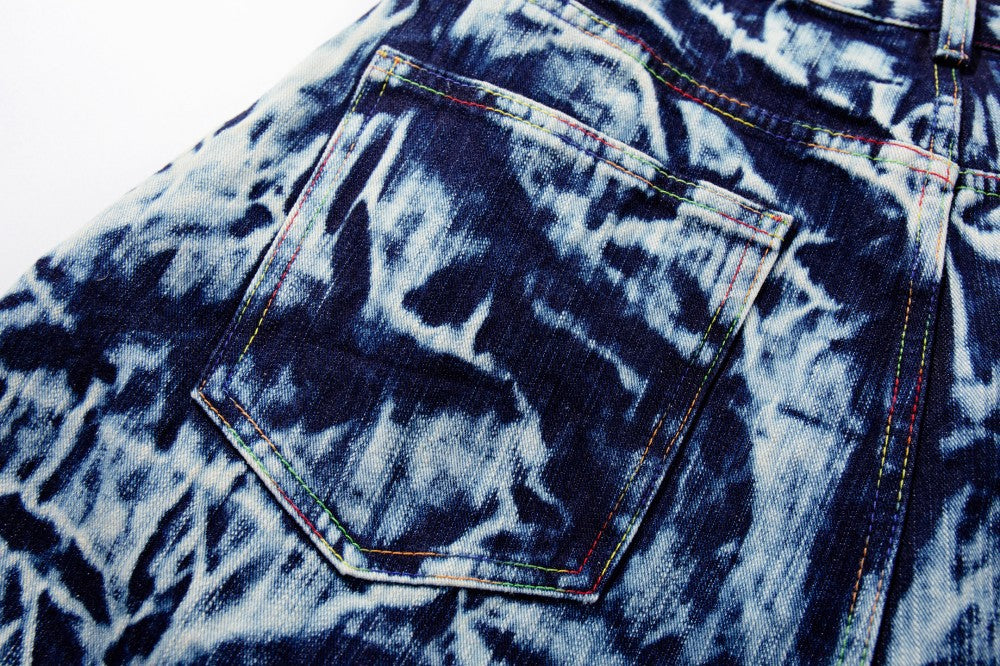 Abstract Print Wide Leg Denim Jeans WN28011