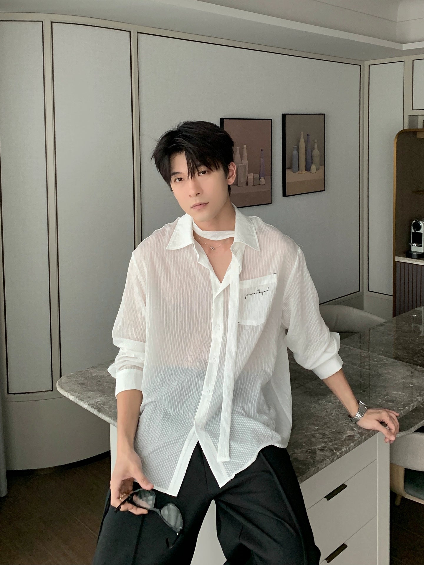 Thin Stripe Sunscreen Long Sleeve Shirt WN20456