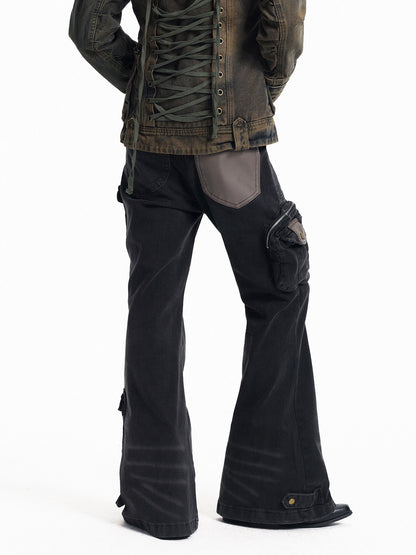 Low-Rise Multi-Pocket Panel Flare Denim Jeans WN27331