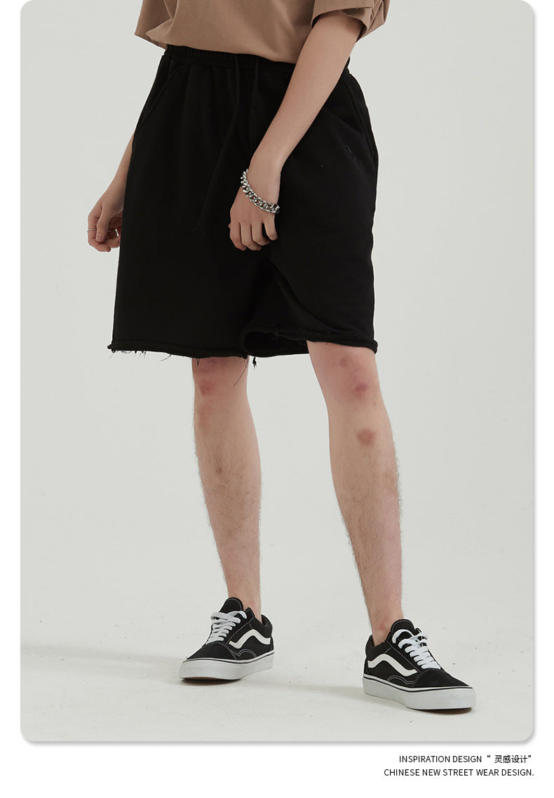 Washed Vintage Raw Edge Short Sweatpants WN6628