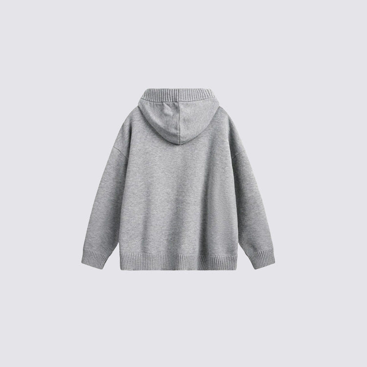 Letter Embroidery Hooded Knit Cardigan WN28125