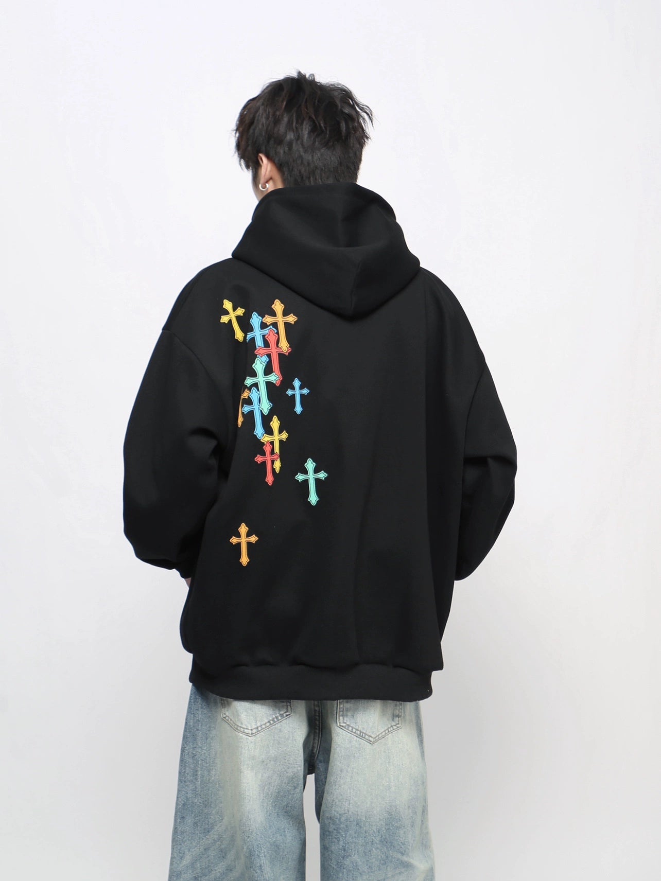 Foam Cross Print Zipper Hoodie WN21040
