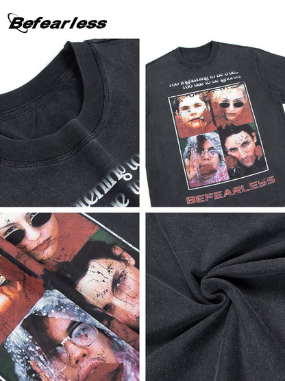 Portrait Letter Print Short Sleeve T-Shirt WN26184