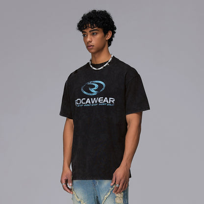 Metal Stud Design Paint Washed Damage Oversize Short Sleeve T-Shirt WN17845