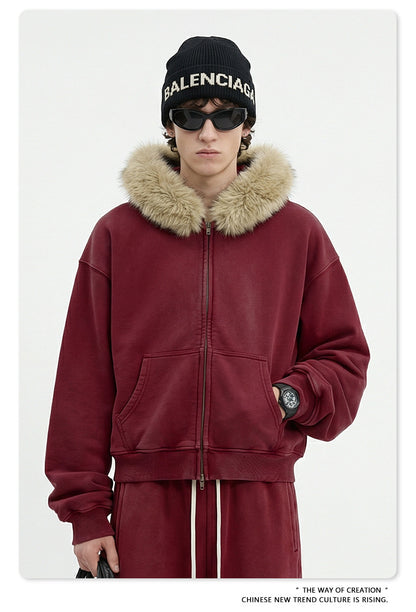 Fake Fur Collar Fleece Lining Zipper Hoodie WN23118