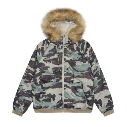 Fake Fur Collar Camouflage Short Puffer Jacket WN11273